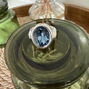 Uno de 50 Sterling Silver Ring with Blue Swarovski Crystal Stone size 7.5-8